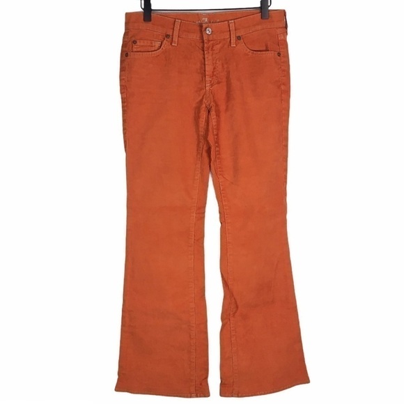 7 FOR ALL MANKIND Pants Corduroy Orange Ribbed Retro 70s Style Flare Size 29 - Picture 1 of 12
